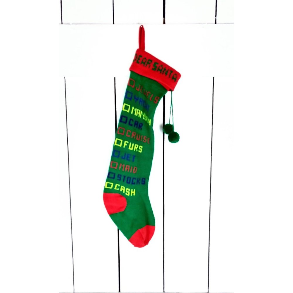 Vintage dear Santa woven slouchy knit Santa Claus Christmas stocking/funny xmas - Picture 2 of 3